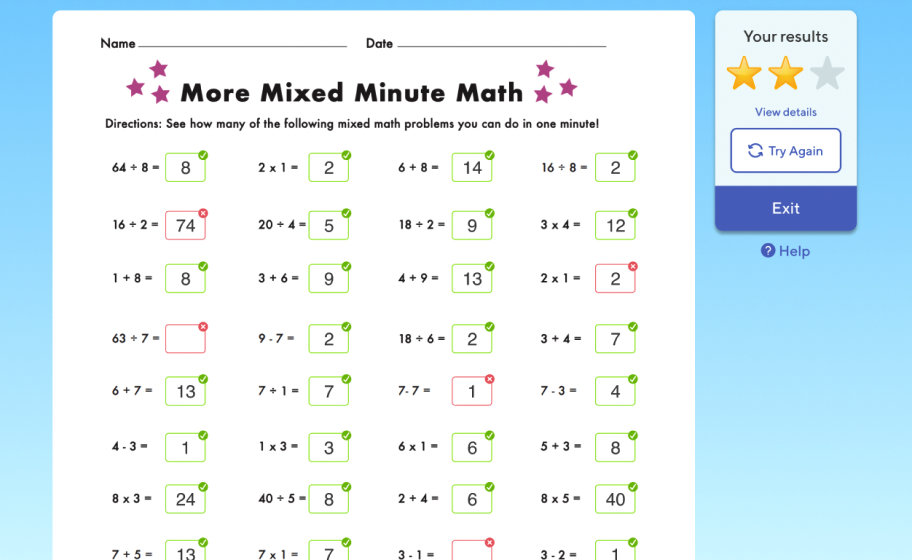 example interactive worksheet